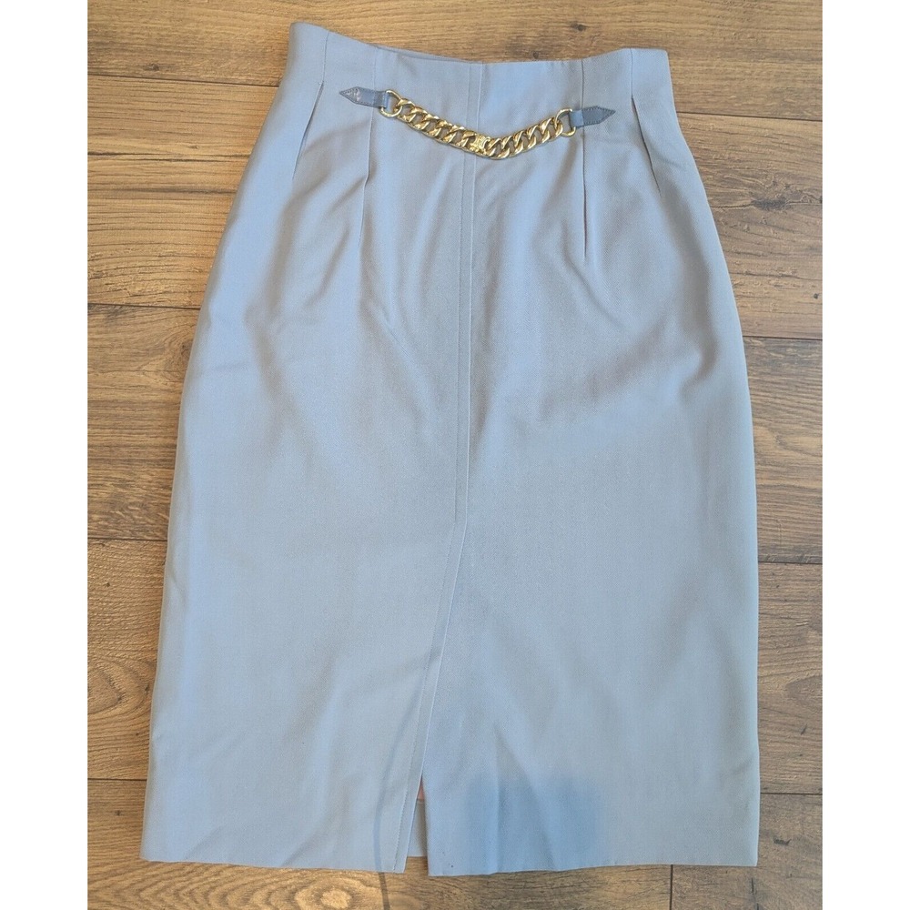 Celine Women's 100% Laine Wool Mid-length Blue Skirt Size Small (MINT)